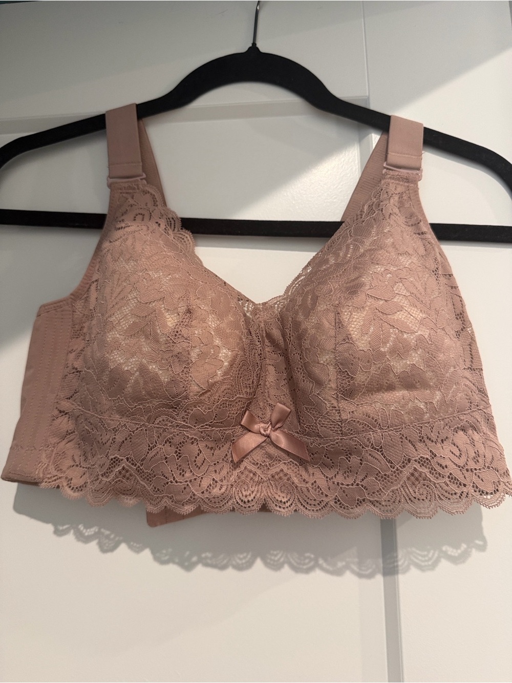 Lace Wireless Front Closure Posture Bra 36D Wide Straps Mauve Nude